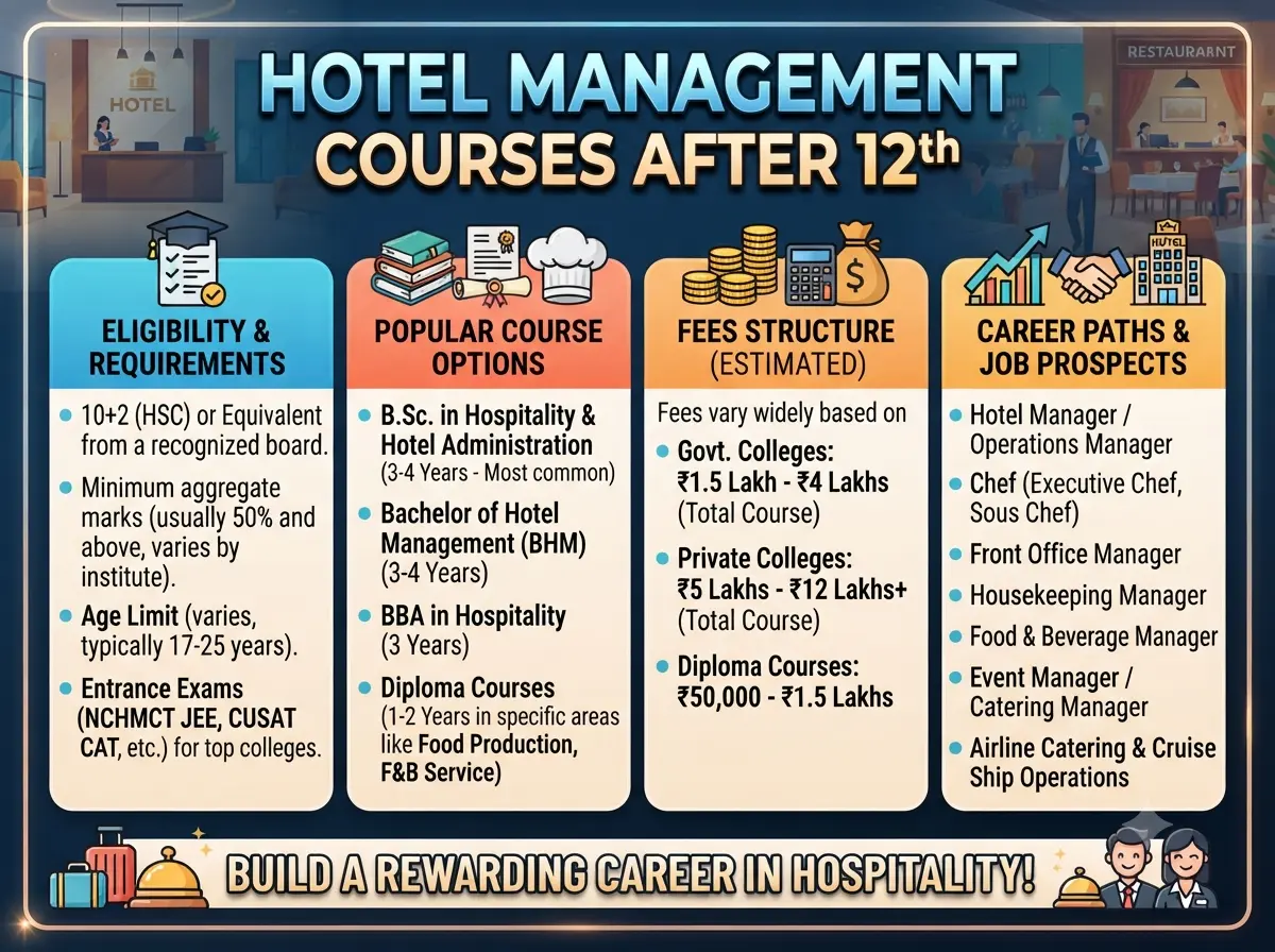 Hotel Management Courses After 12th Eligibility, Course Options, Fees & Career Paths